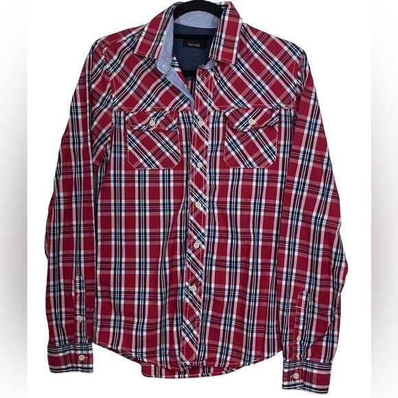 Zara Man Men's Sz Sm Red Plaid Long Sleeve Casual Button-Up Western Style Shirt - Picture 1 of 7
